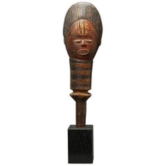 Kuyu Janus Face Tribal Dance Puppet, Drc, Africa Red, White and Black Pigments