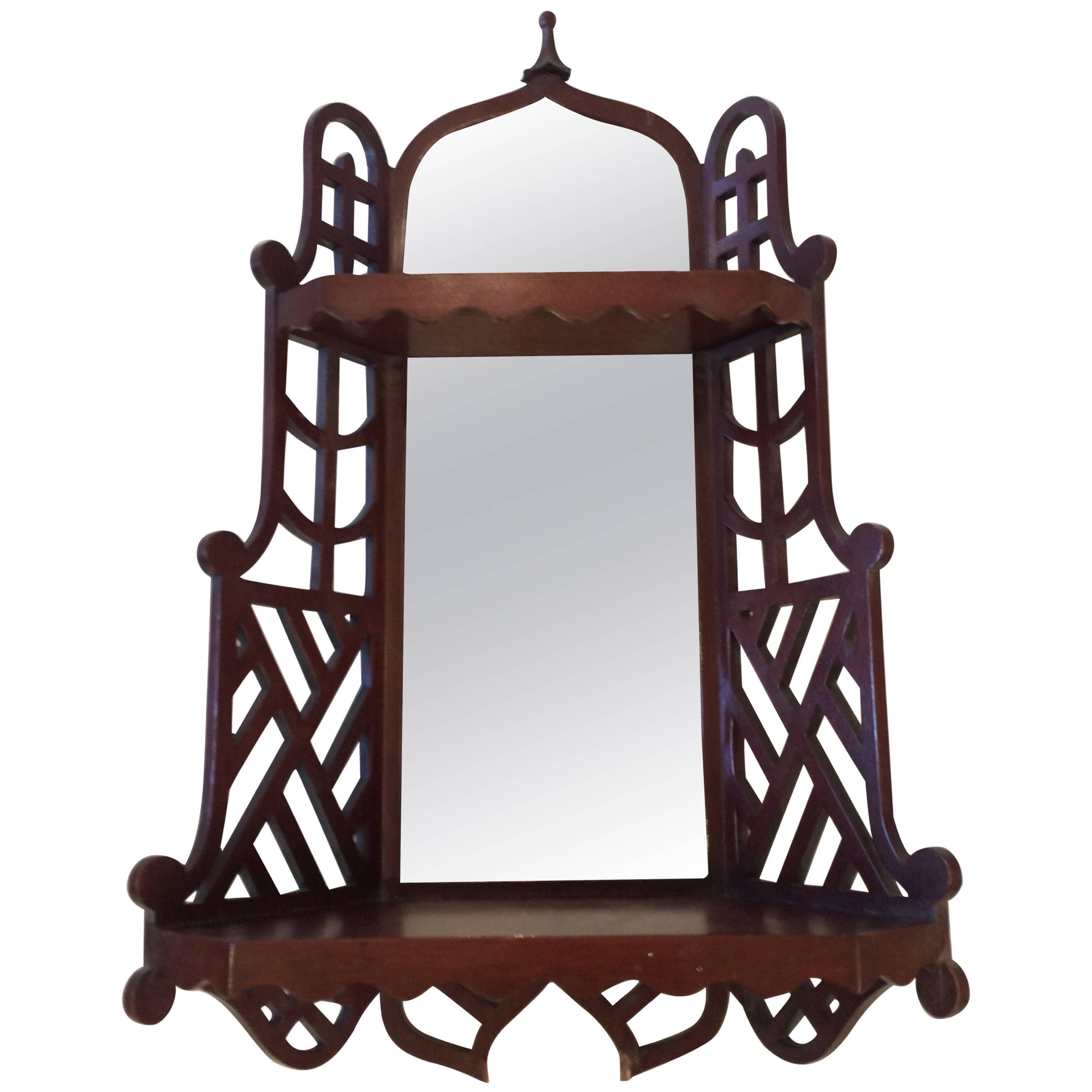 Pretty Mahogany & Aged Mirror Wall Shelf Bracket