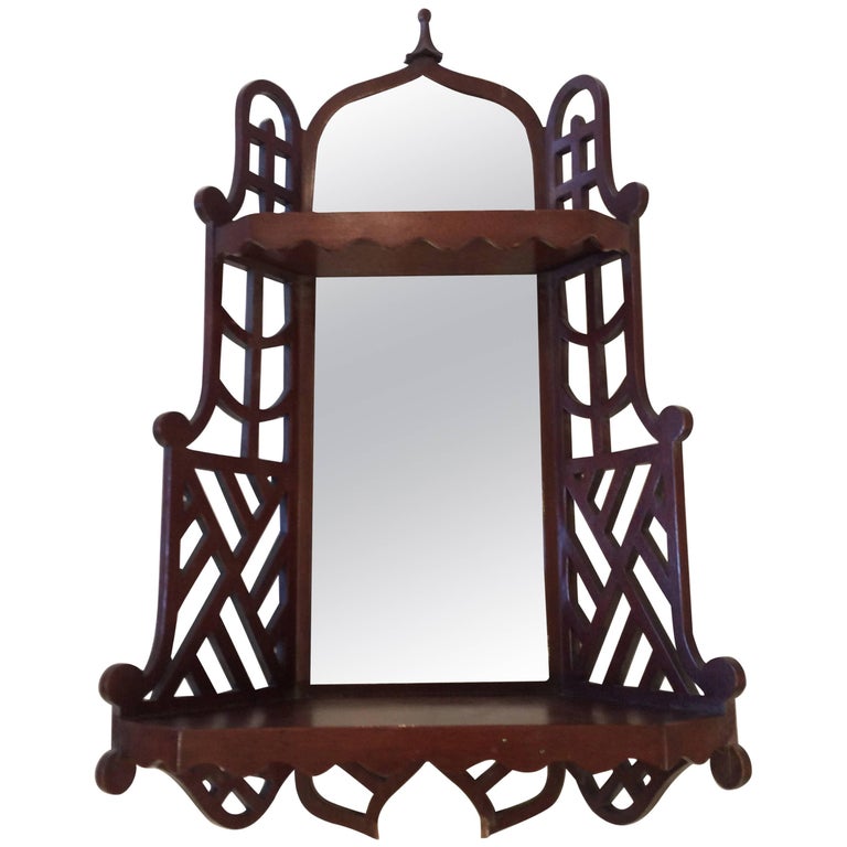 Pretty Mahogany and Aged Mirror Wall Shelf Bracket For Sale at 1stDibs