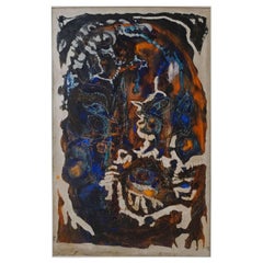 Blue, Brown, Orange Extra Large Painting By French Artist Jean Pierre Neveu