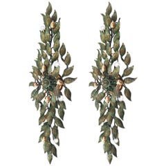 Pair of Large European Bronze Leaf Sconces