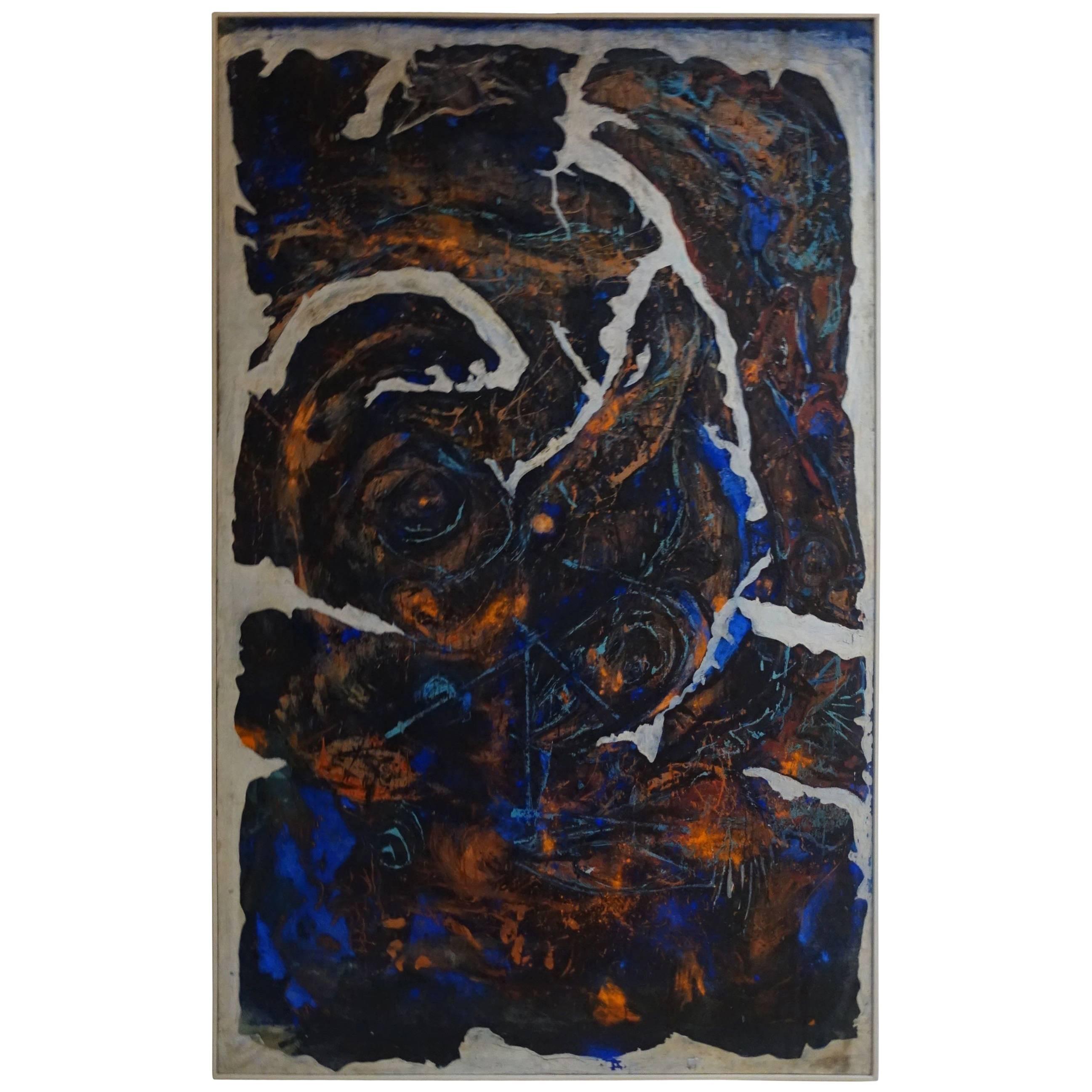 French Artist Jean Pierre Neveu Extra Large Oil Abstract Painting, 1990s