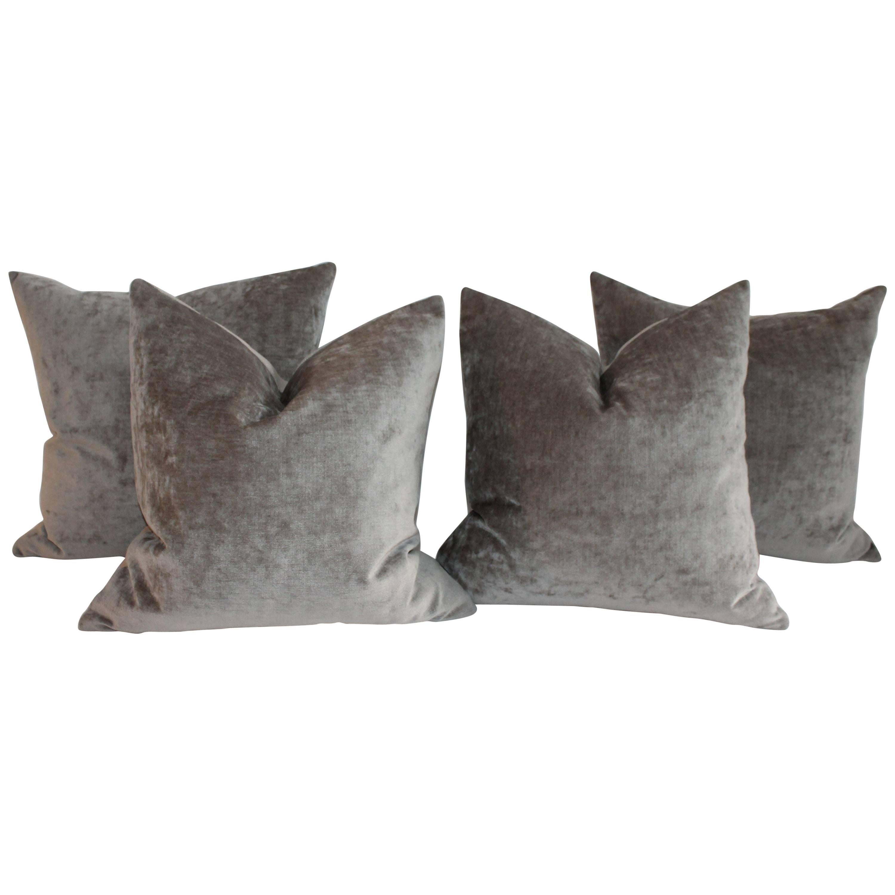 Velvet Lux Silk Olive Green Pillows, Pair