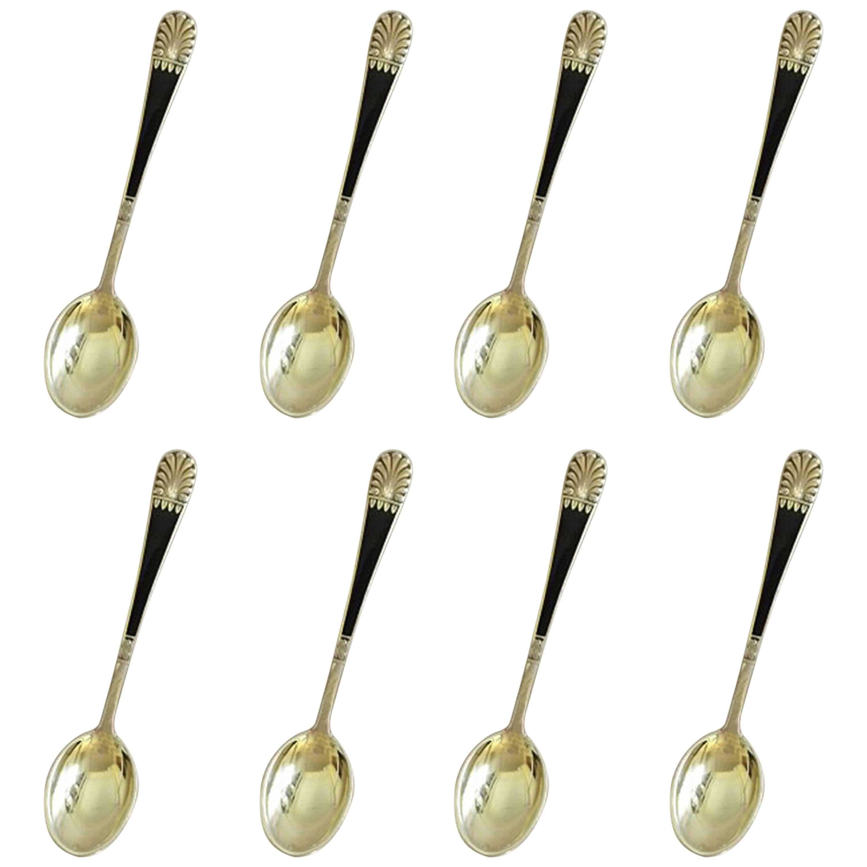 J. Tostrup Sterling Silver Mocca Spoons Set of Eight with Enamel from Norway