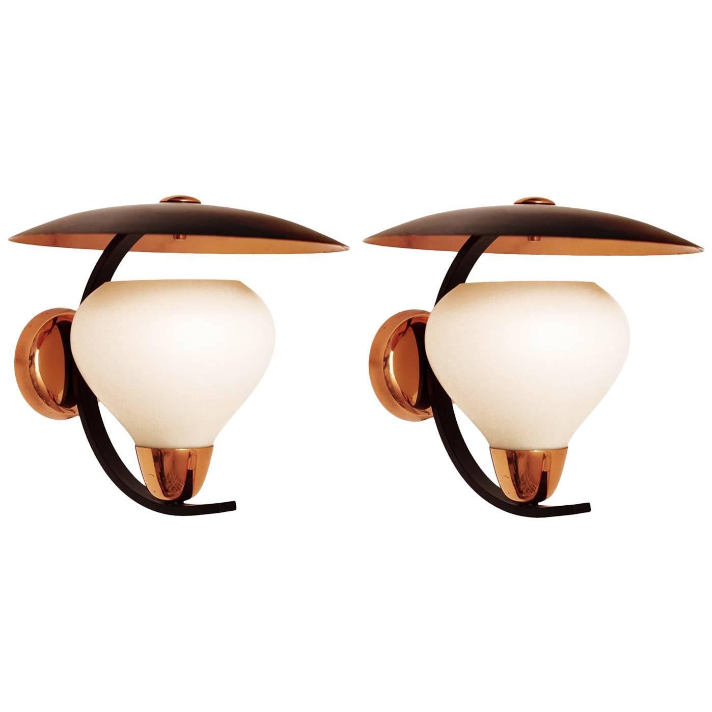 Pair of Large Vintage Mid-Century Wall Lights Sconces, 1950s