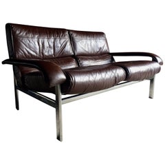Vintage Midcentury Pieff Leather Two-Seat Sofa, 1970s