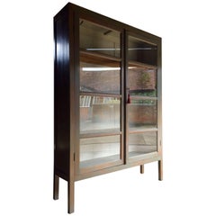 Large Antique 19th Century Green Painted Pine Glazed Two-Door Cabinet Large Antique 19th Century Green Painted Pine Glazed Two-Door Cabinet