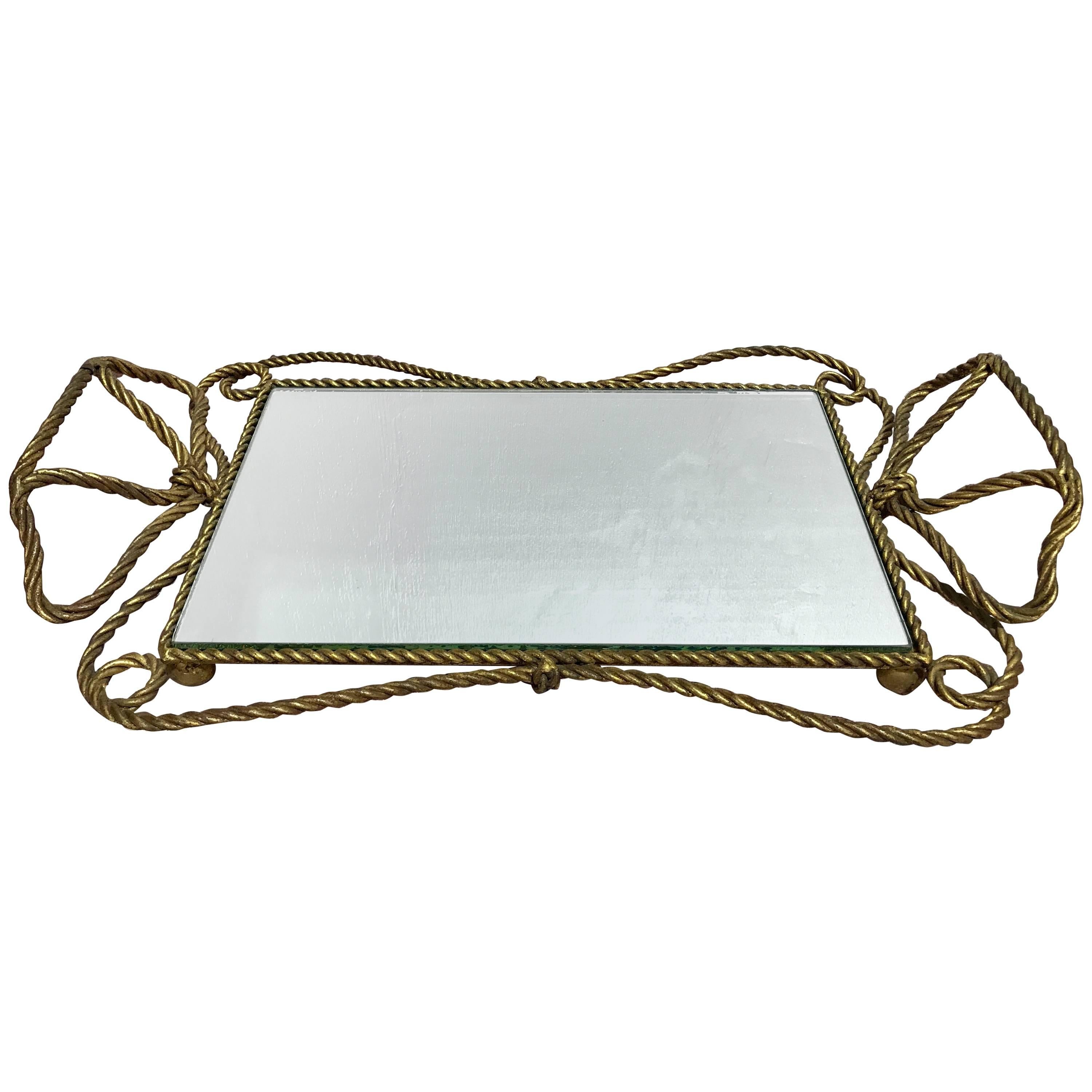 Italian Gilt Rope Motif Plateau or Vanity Tray For Sale