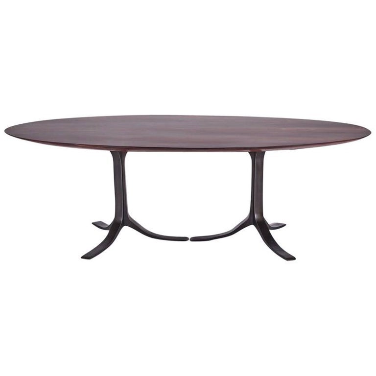 Bespoke Oval Table, Reclaimed Hardwood with Brown Brass Base, by P