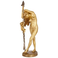 sculpture française du 19ème siècle en bronze doré représentant un Baccante:: par Jean-Léon Gérôme