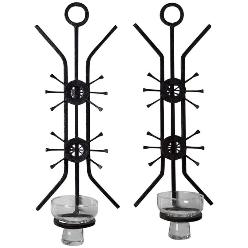Erik Höglund Style, Sweden, 1960-1970, Two Two-Armed Candlesticks in Cast Iron
