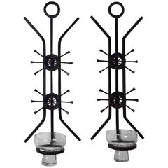 Erik Höglund Style, Sweden, 1960-1970, Two Two-Armed Candlesticks in Cast Iron