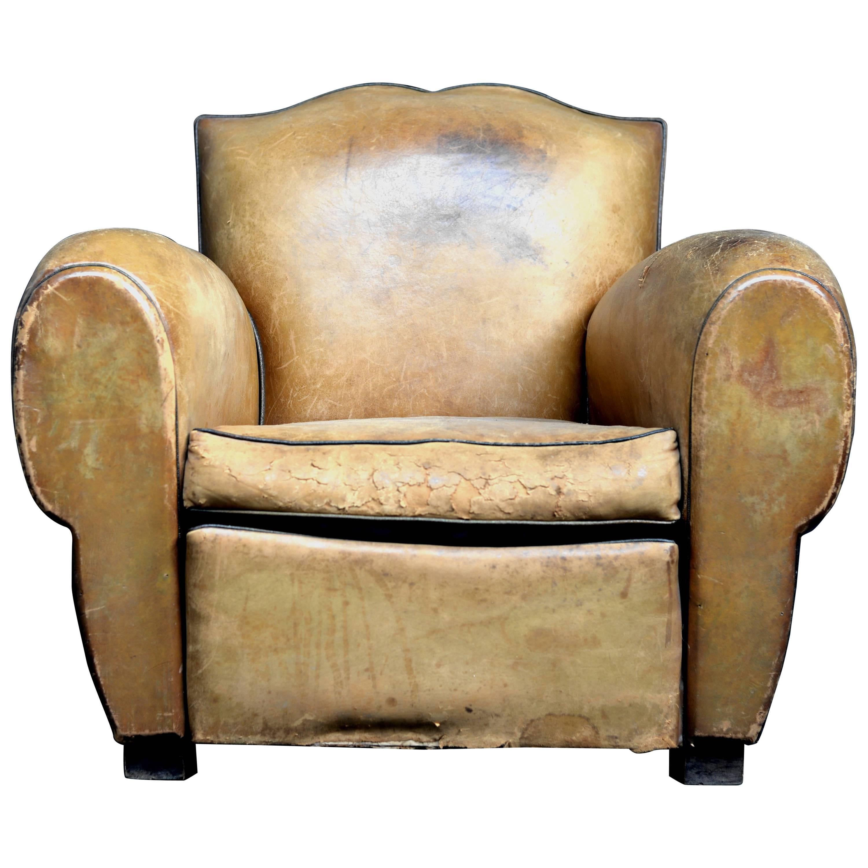 1920s, French Leather Moustache Chair For Sale