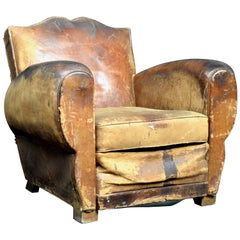 1920s French Leather Moustache Chair