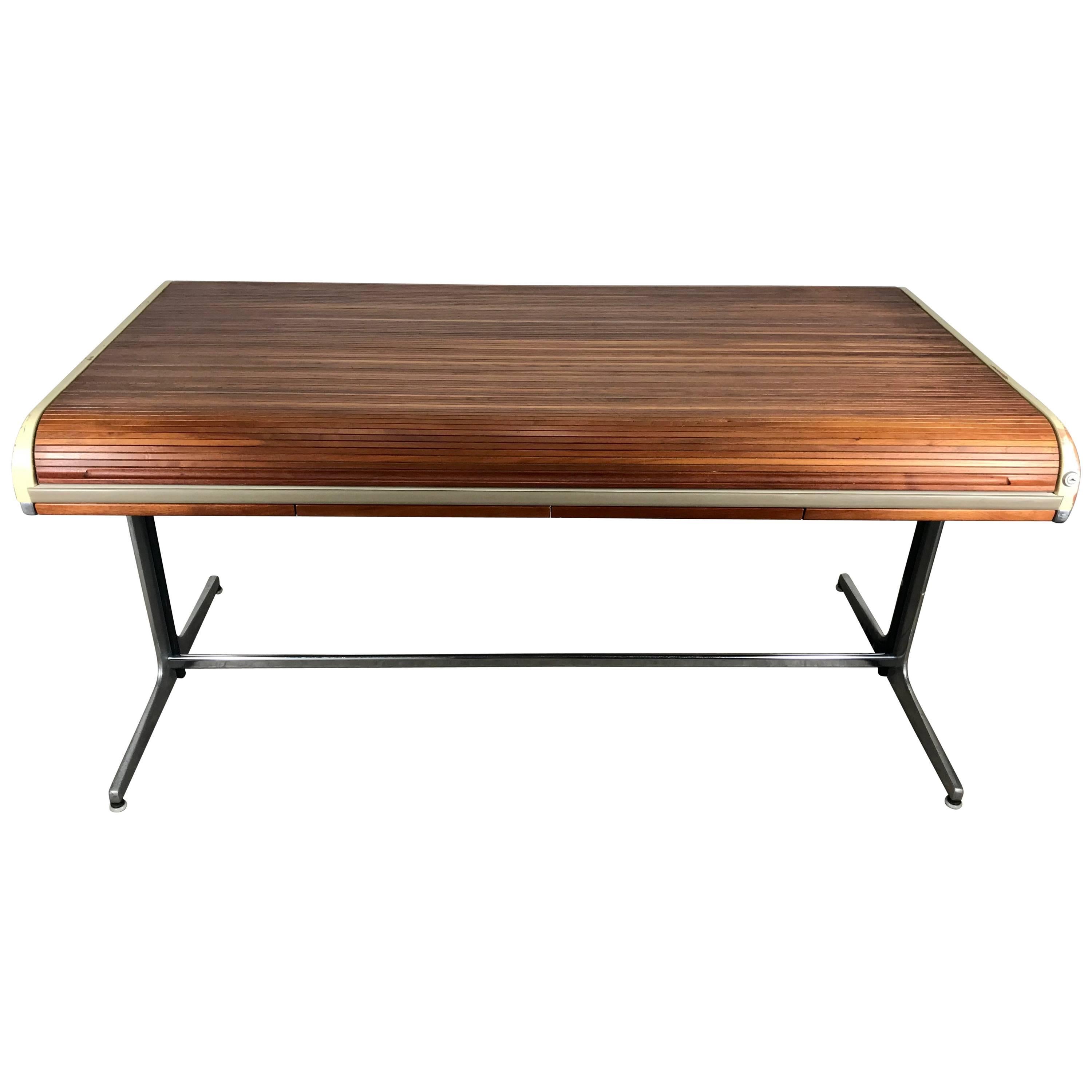 Early Modernist George Nelson Tambour Roll Top Desk, 1964