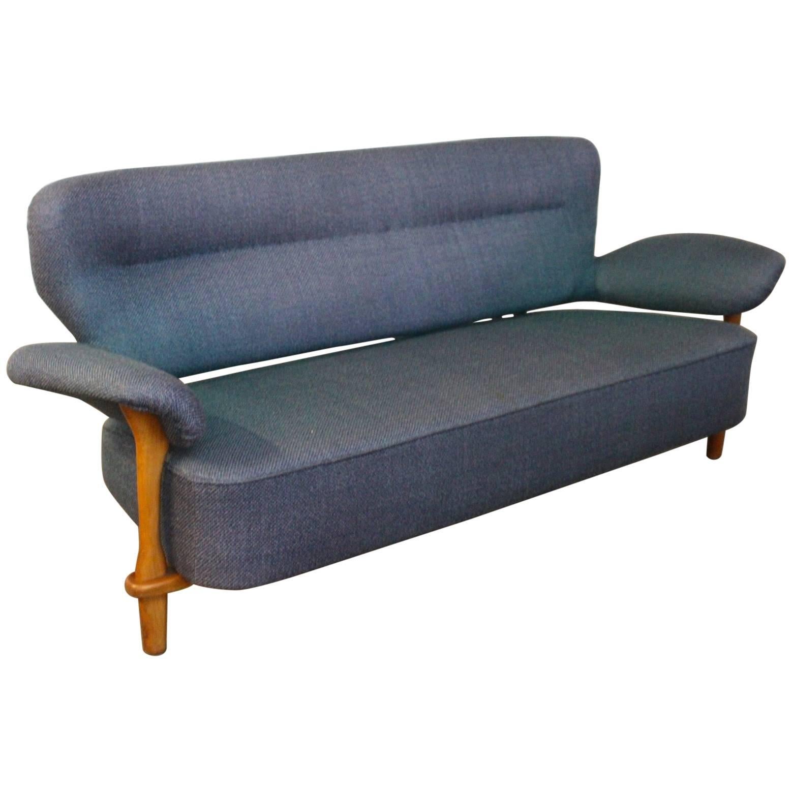 For all items from this dealer please hit the button VIEW ALL FROM SELLER below on this page

Wonderful three-seat sofa by famous Dutch designer Theo Ruth for Artifort, 1950s. This is a rare model 109 Artifort sofa in a beautiful spotless blue