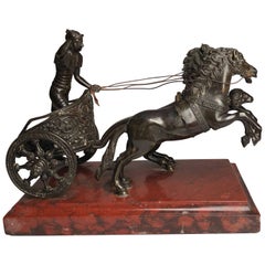 Bronze Grand Tour Roman Chariot Pulled by Two Horses, circa 1850