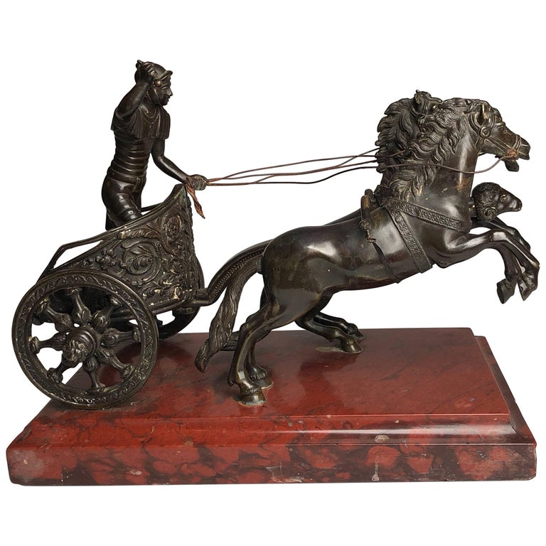 Bronze Grand Tour Roman Chariot Pulled by Two Horses, circa 1850 For