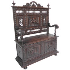 Antique Carved Oak Bench or Settle