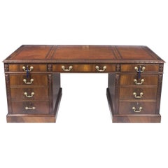 Antique Early 20th Century Edwardian Flame Mahogany Partners Pedestal Desk