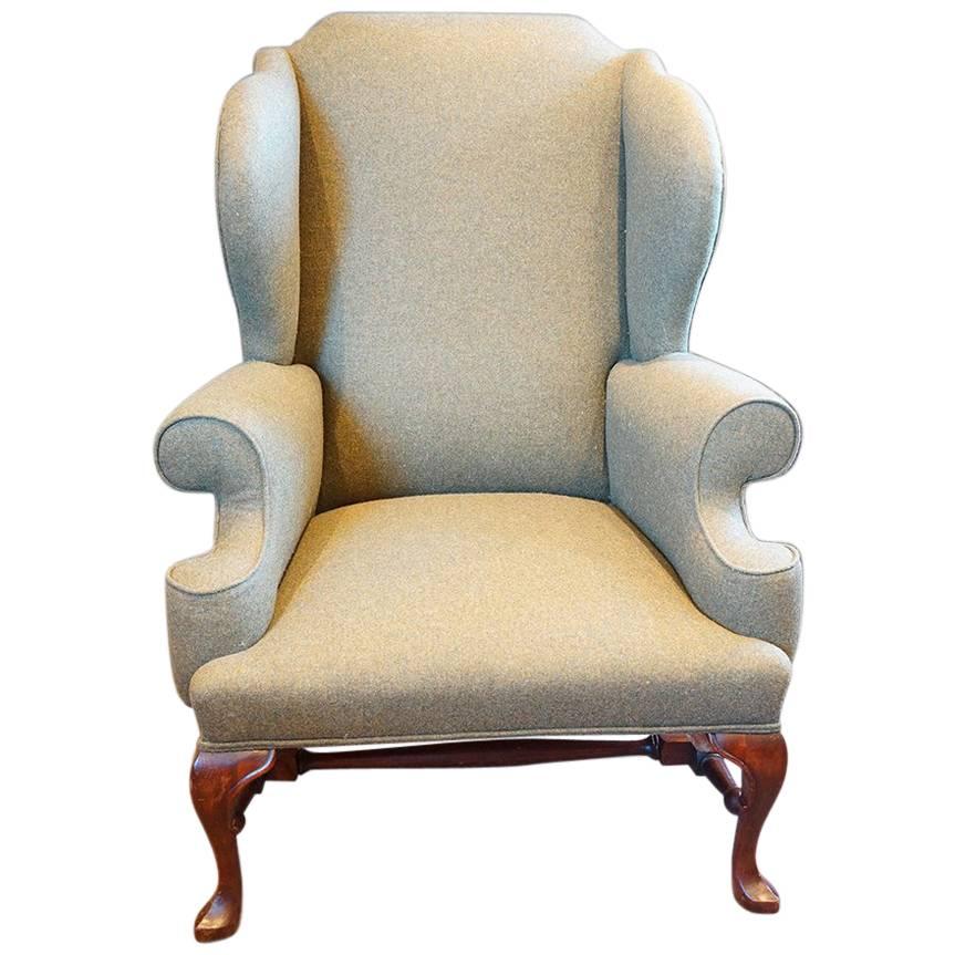 Georgian Style Wing Chair in Khaki Tweed Material