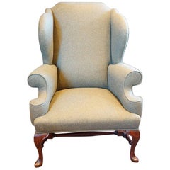 Antique Georgian Style Wing Chair in Khaki Tweed Material