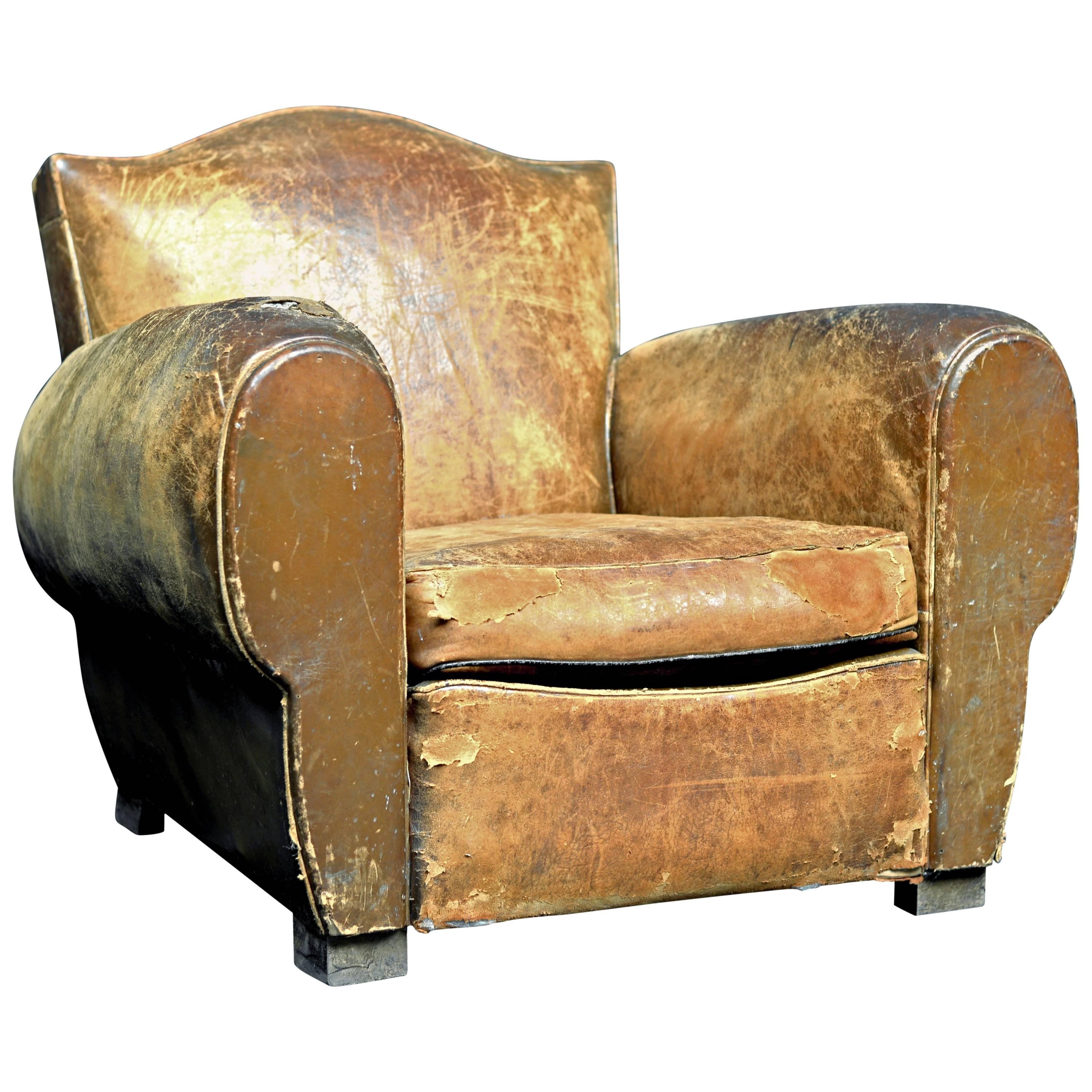 1920s French Leather Gendarme Chair For Sale