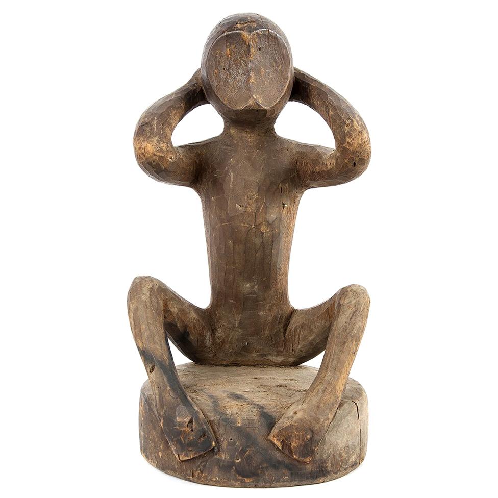 Hand Carved Sitting Monkey Primitive Art from Asia For Sale