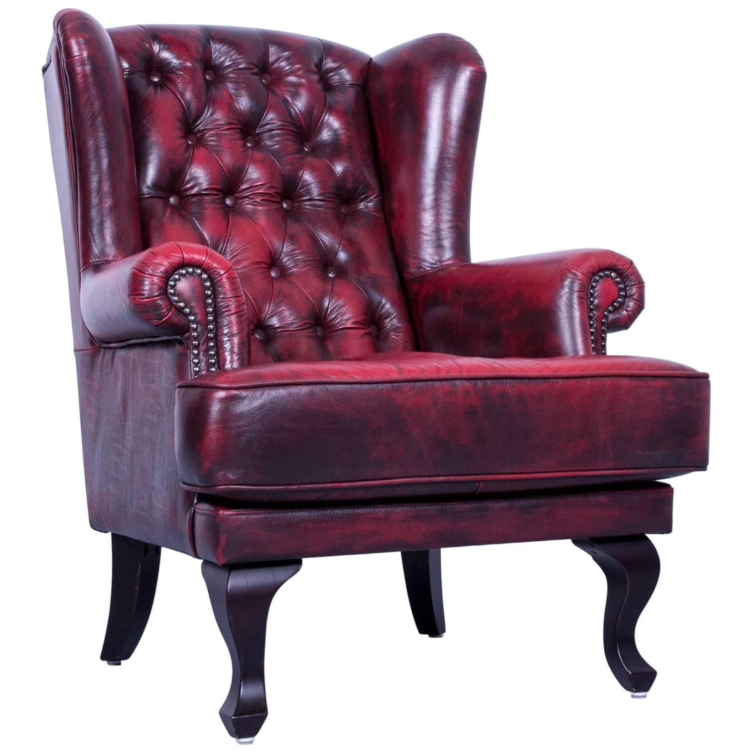 Chesterfield Armchair Oxblood Red Vintage Retro Wood Handmade