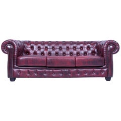 Chesterfield Three-Seat Sofa Oxblood Red Vintage Retro Wood Handmade Rivets