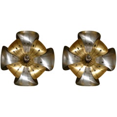 Pair of Circular Sconces in Cut and Folded Metal circa 1970