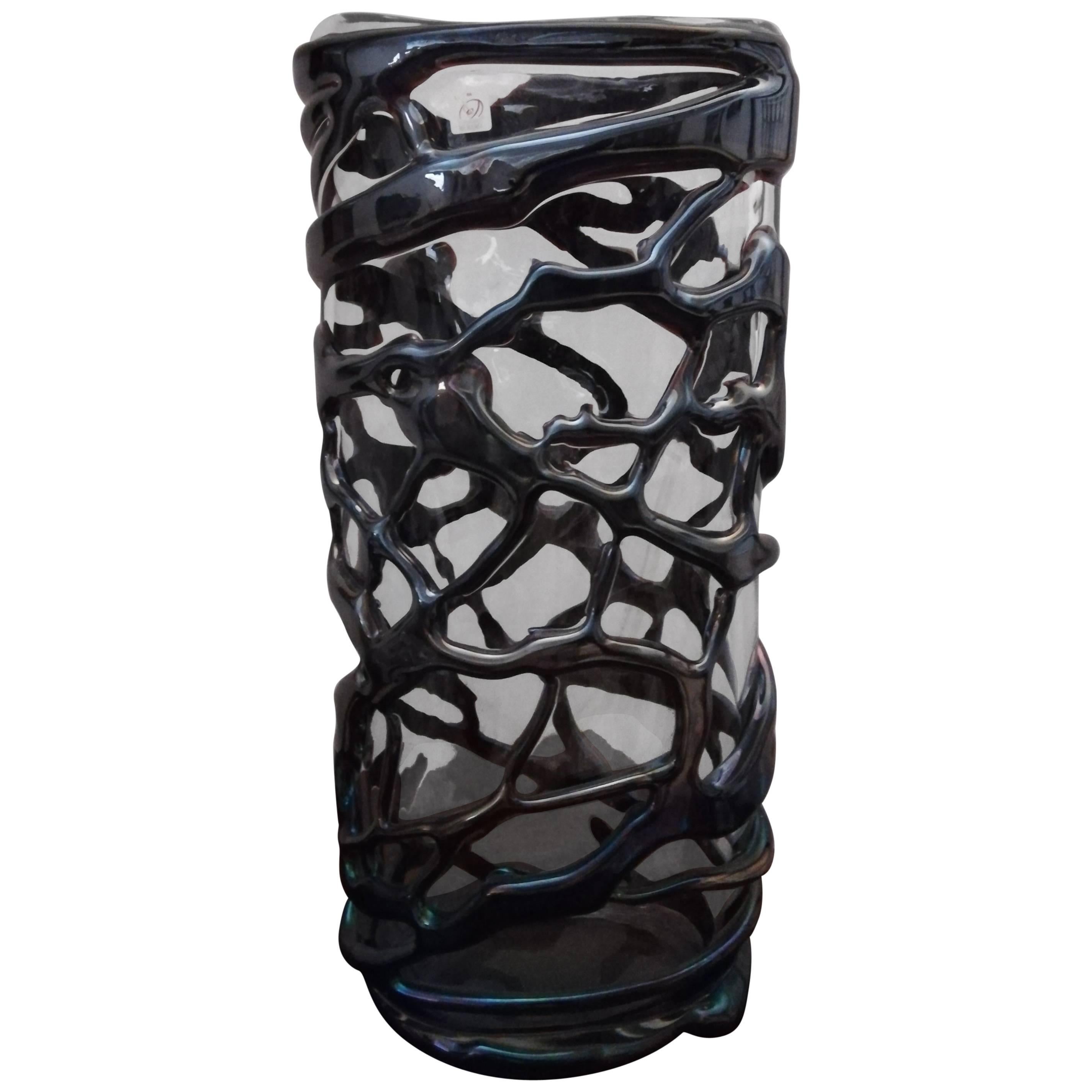 Grey Italian Modern Blown Glass Vase For Sale
