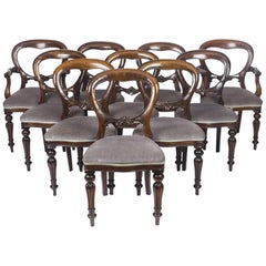 Retro Set of Ten Victorian Style Balloon Back Dining Chairs