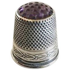 Vintage Thimble in Silver with Purple Stone 'Amethyst' in the Top