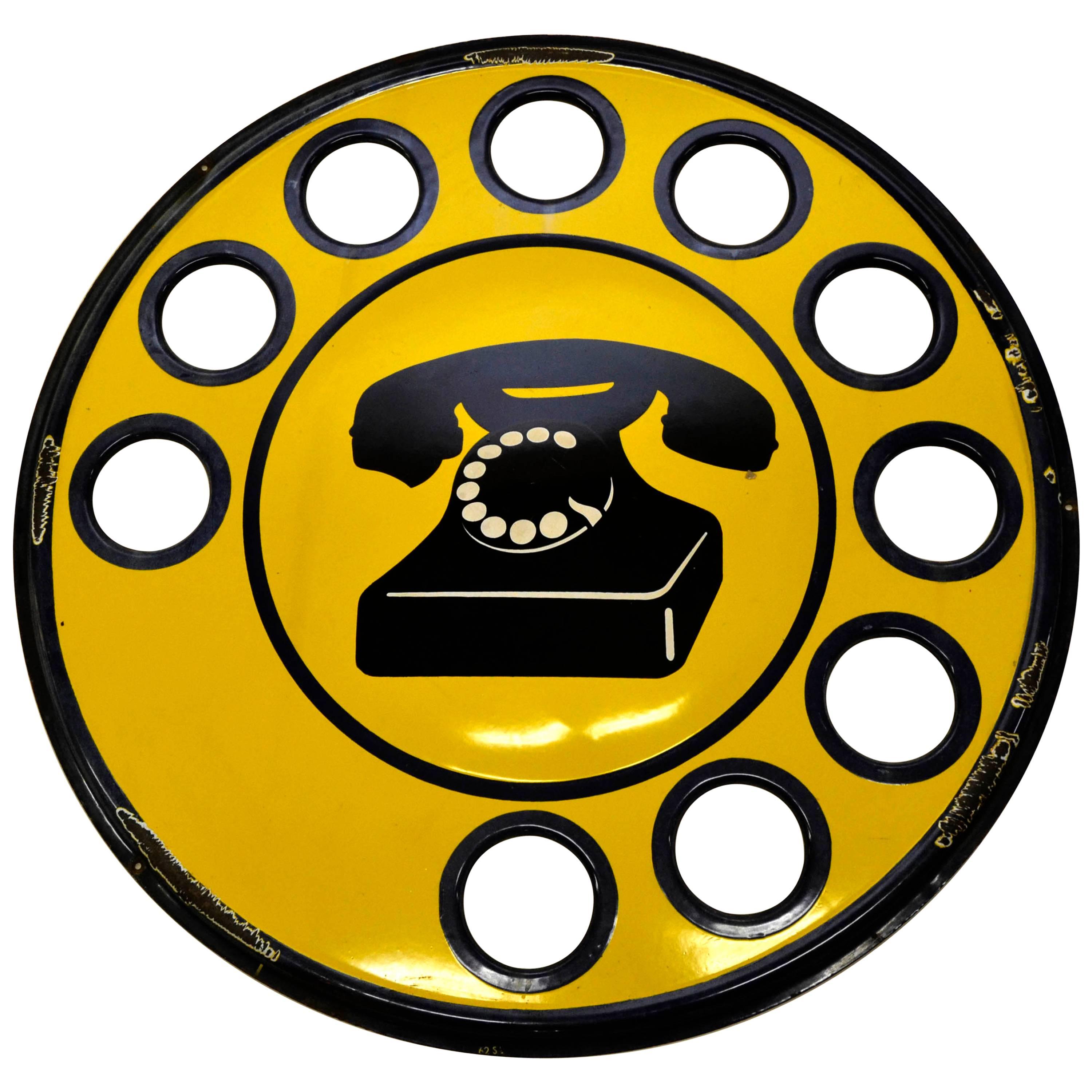 1960s Yellow Enamel Metal Vintage Italian Telephone Sign, Sip For Sale