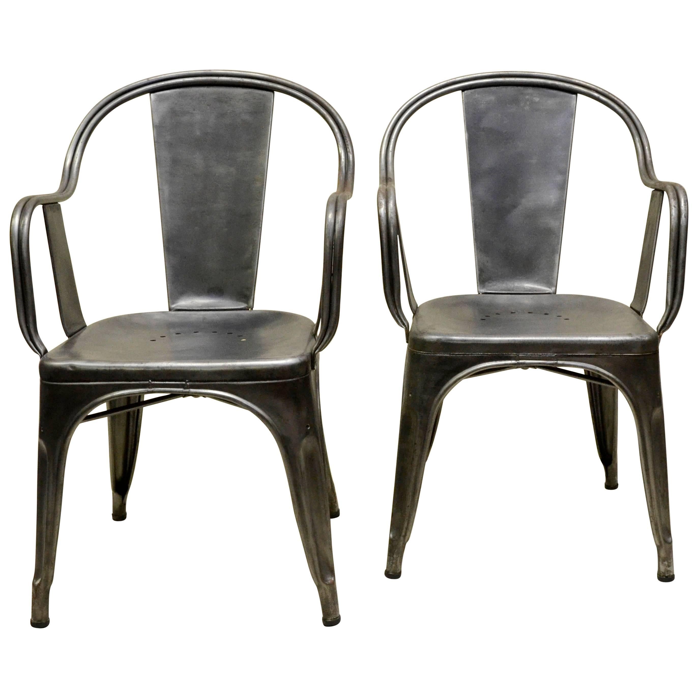 1950s Xavier Pauchard Pair of Vintage Metal French Armchairs, Tolix For Sale