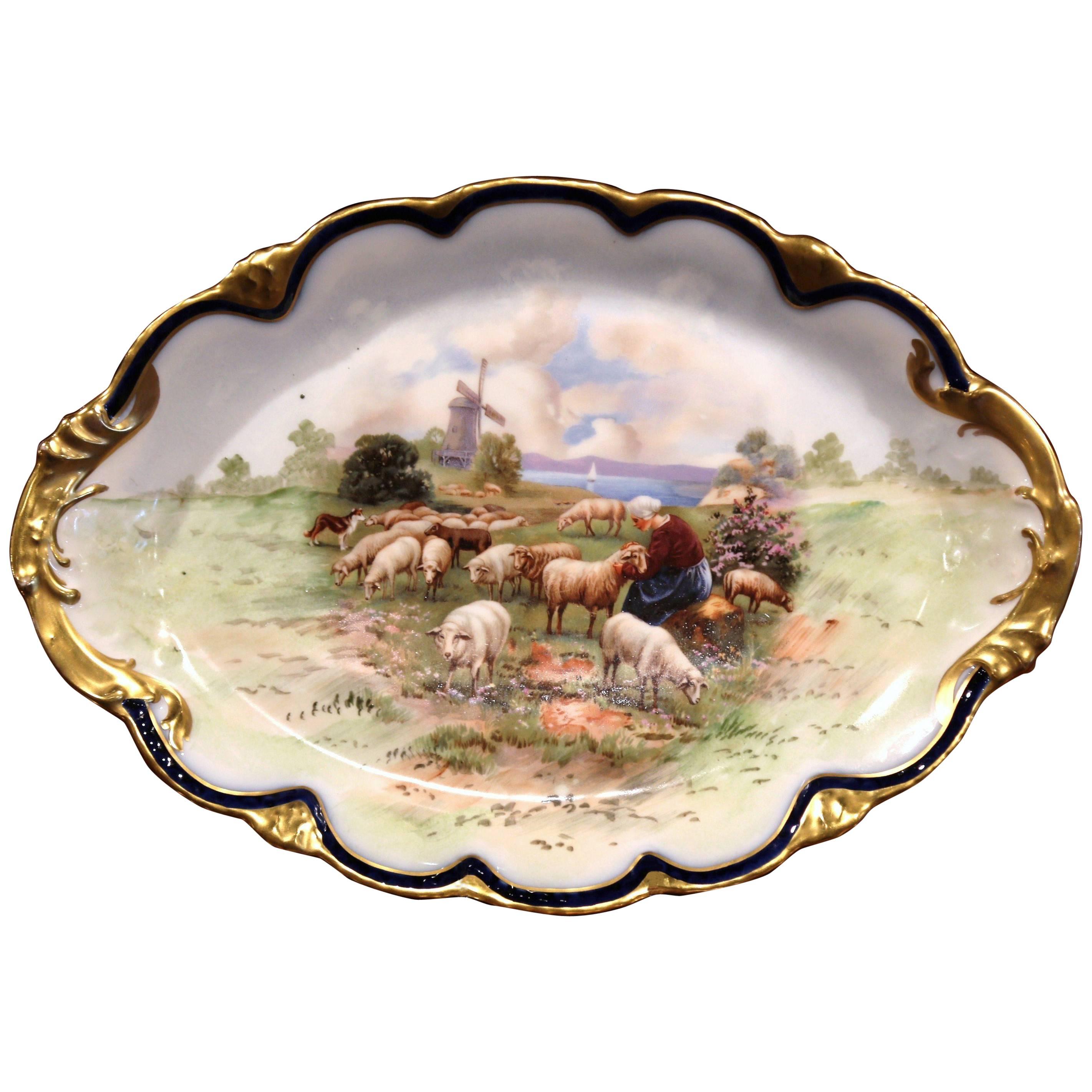 Early 20th Century French Hand-Painted Porcelain Plate with Sheep from Limoges