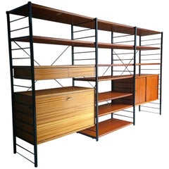 Retro Ladderax Style Triple Bay Shelving Display Cabinet Bookcase Midcentury