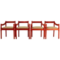 Four Red Carimate Chairs by Vico Magistretti for Cassina, 1960s