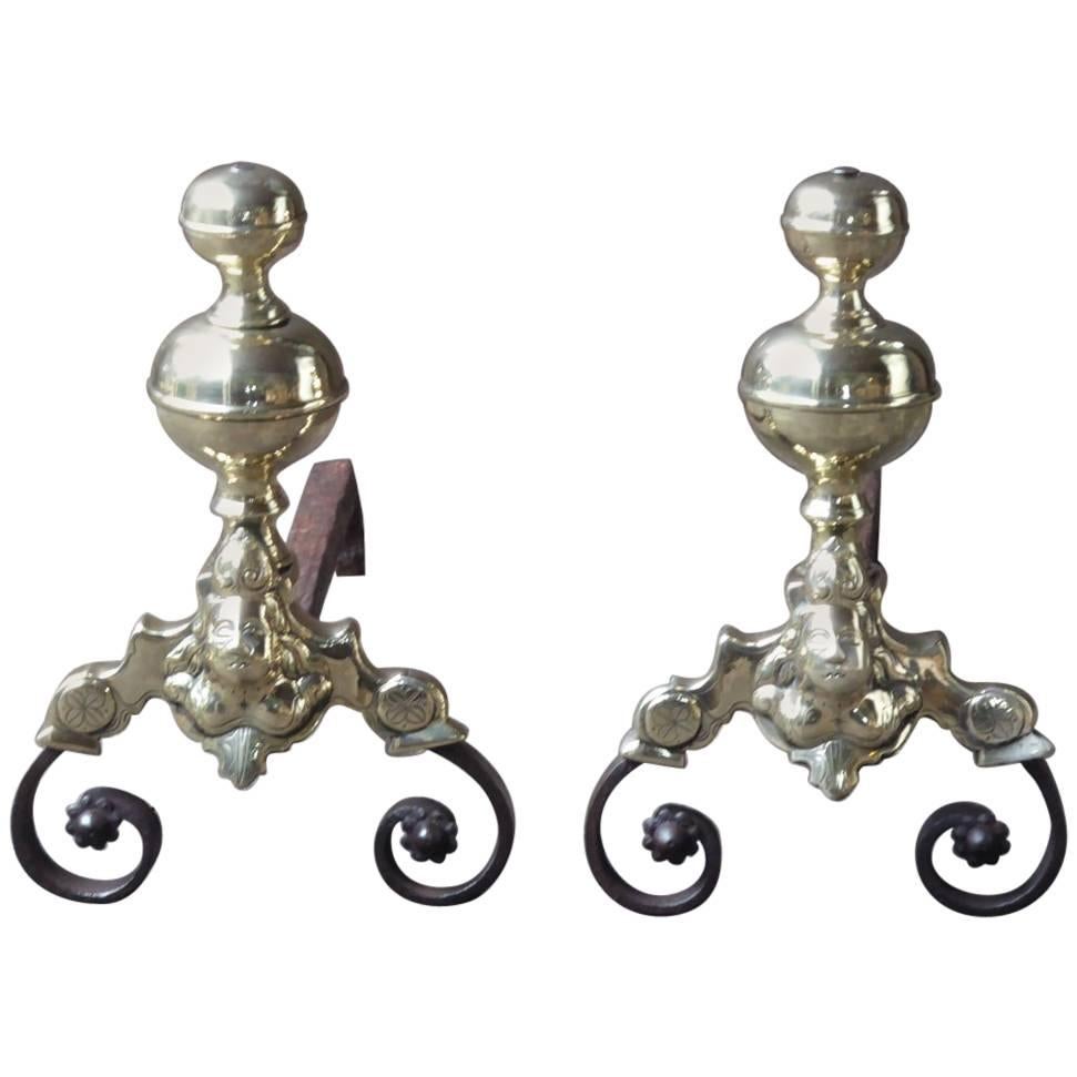 17th Century French Louis XIV Andirons or Firedogs