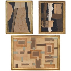 Set of Abstract Collages of Ancient Paper by Belgian Artist Anne Lebeau