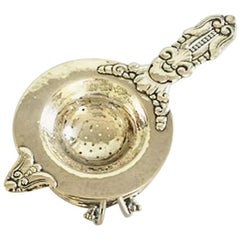 Vintage Beautiful Art Nouveau Tea Strainer and Tea Strain Holder in Silver from DA