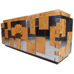 Paul Evans Cityscape Credenza in Burl and Chrome by Directional