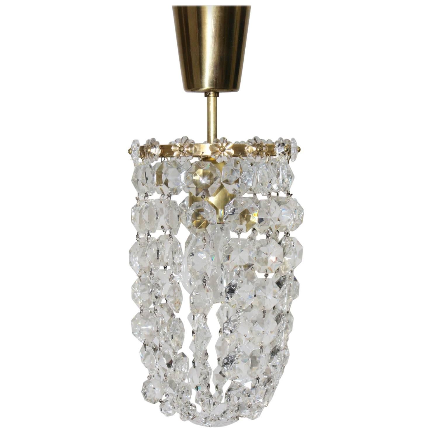 Mid Century Modern Crystal Glass Chandelier by Bakalowits & Soehne Vienna, 1950s For Sale