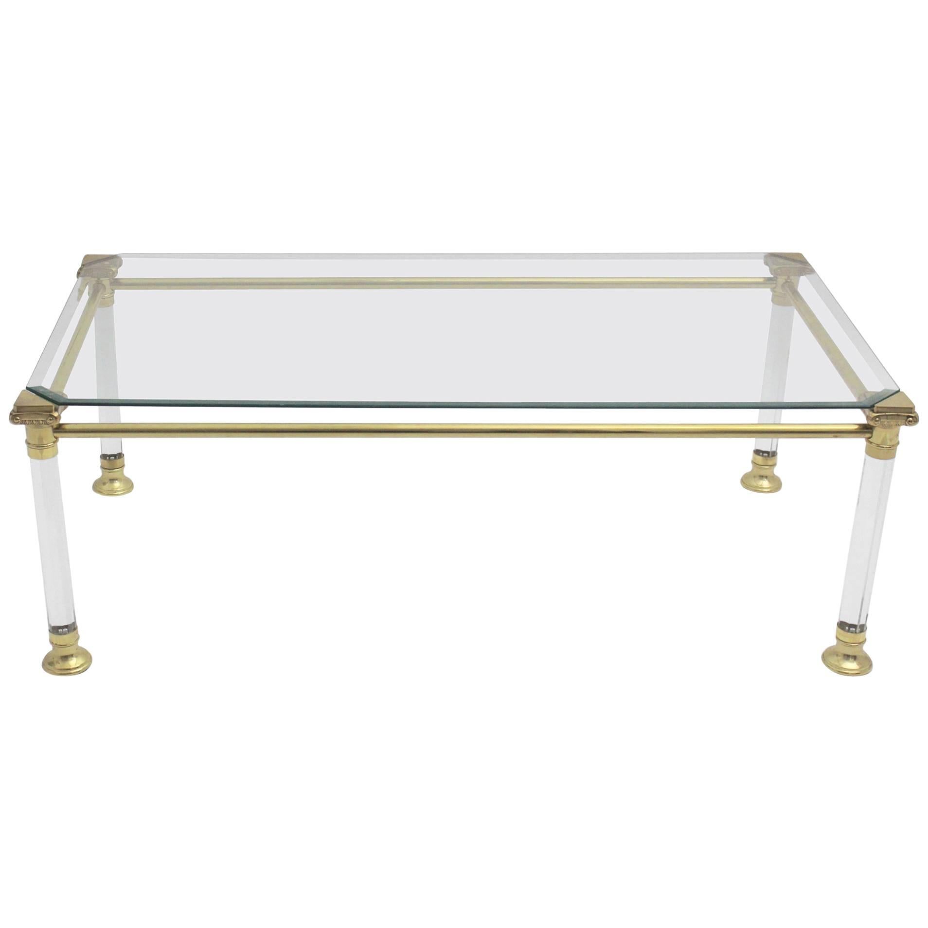 Hollywood Regency Vintage Lucite and Brass Coffee Table, Italy, 1970s