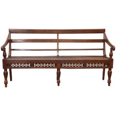 1910s Solid Teakwood British Colonial Office Bench from a Rail Road Office
