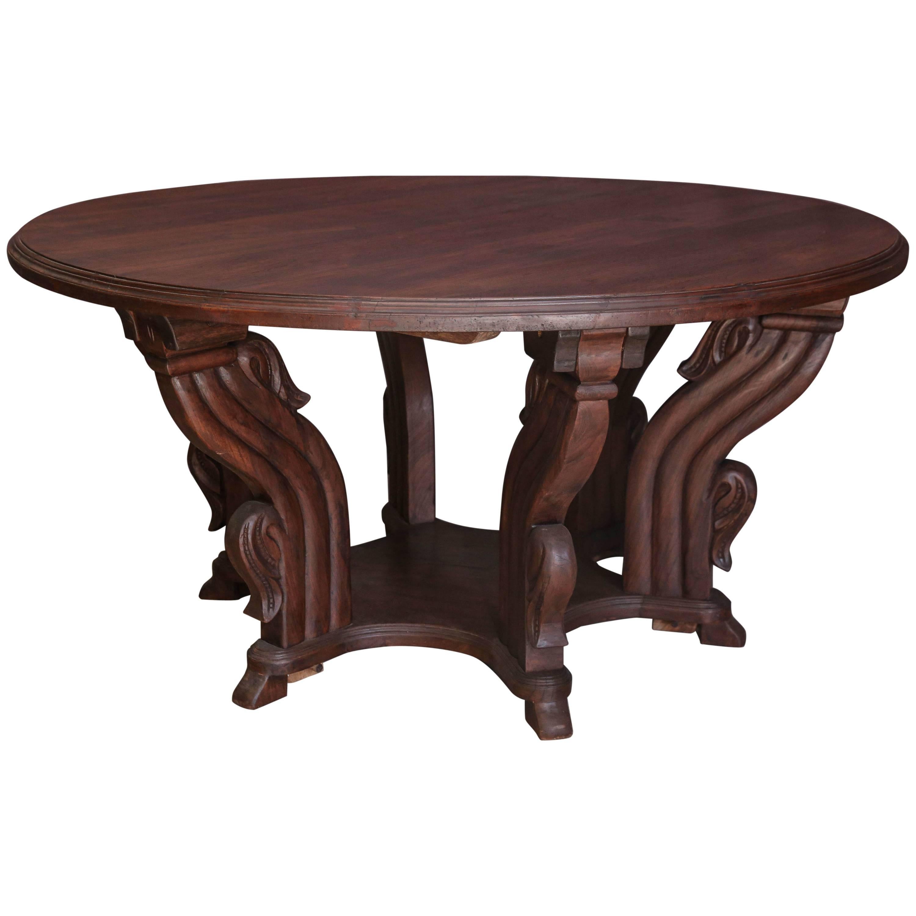 1920s Solid Teak Wood Round Entertainment Table from a Himalayan Valley Plantion For Sale