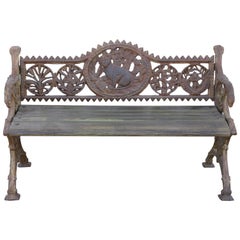 Retro Mid-Century Cast Iron and Teakwood Ornamental Bench from Rail Road Stations 