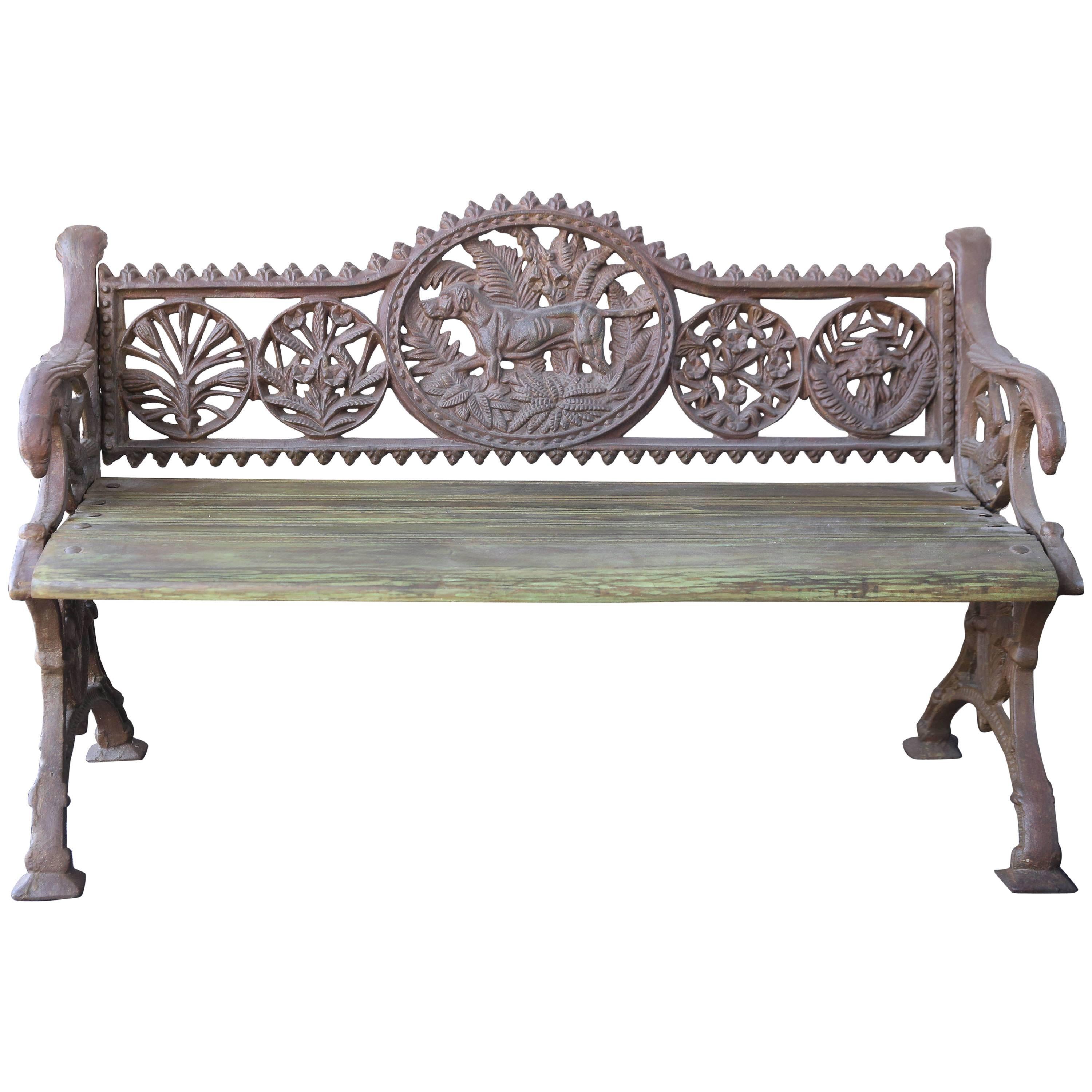 Mid-Century Cast Iron and Teak Wood Ornamental Bench from Rail Road Stations  