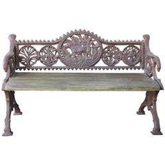 Vintage Mid-Century Cast Iron and Teak Wood Ornamental Bench from Rail Road Stations  